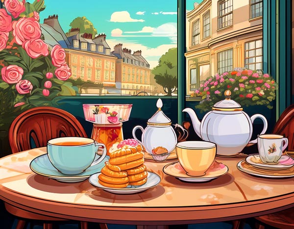 Digital illustration of afternoon tea