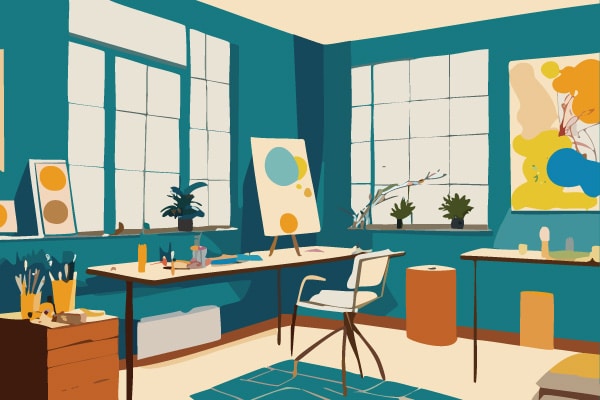 Digital illustration of an art studio