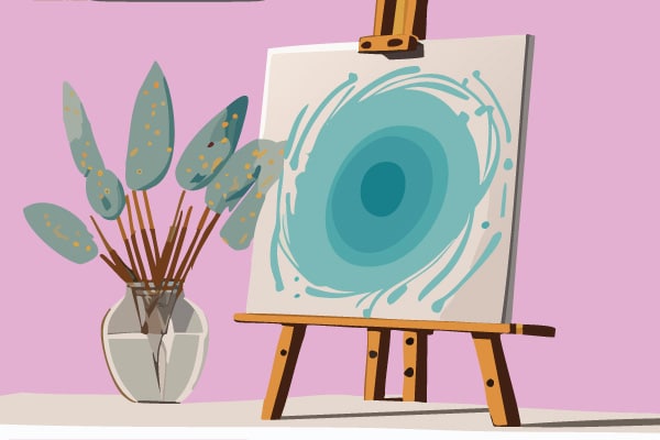 Digital illustration of a painting on an easel