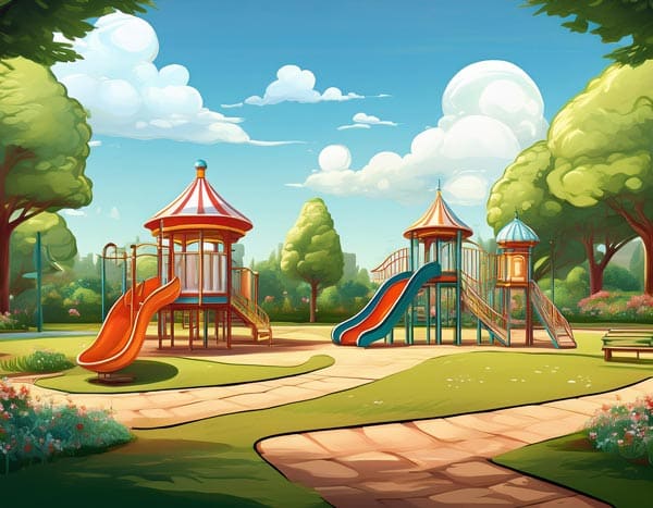 Digital illustration of a wildlife park