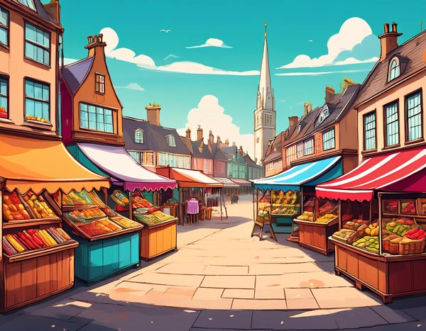 Digital illustration of a market