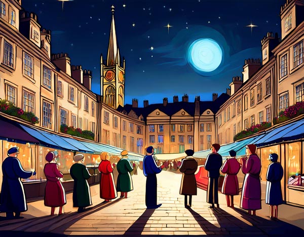 Digital illustration of people on a tour