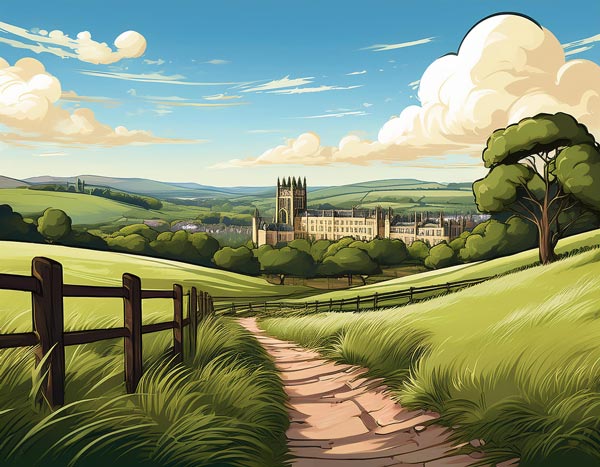 Digital illustration of a path in the countryside