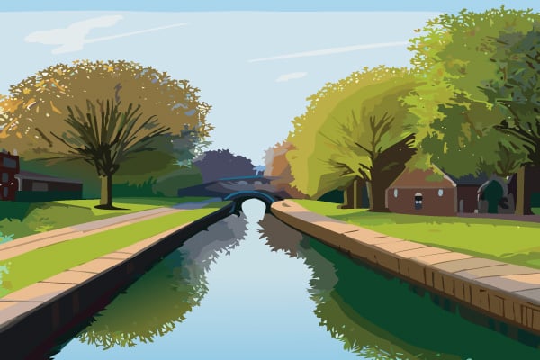 Digital illustration of a canal