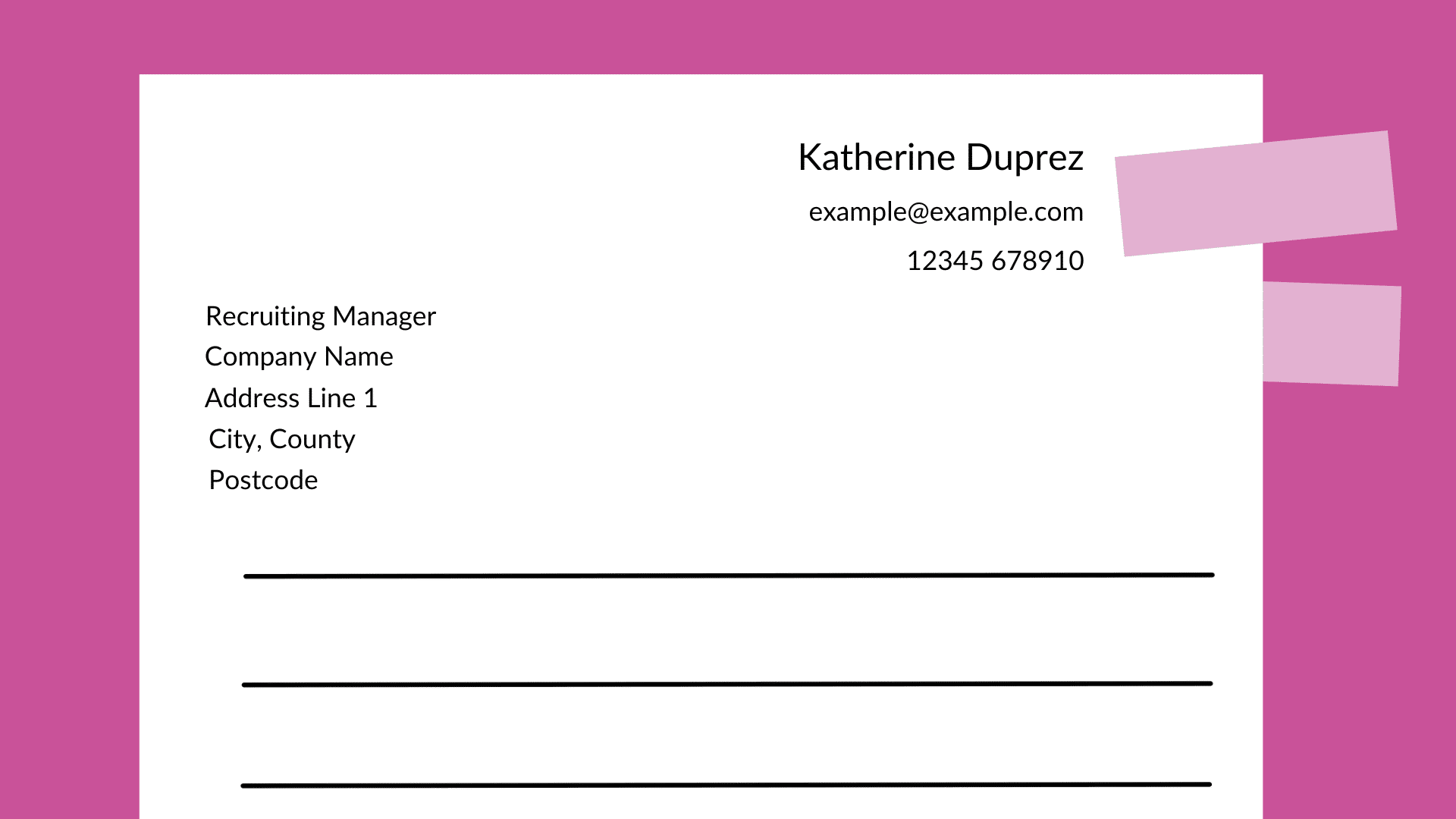 Example layout for the header of a Care Assistant cover letter 