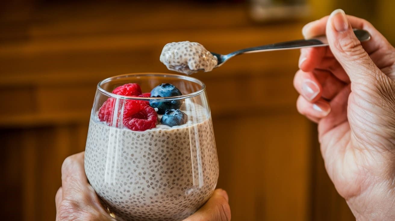 Chia pudding with almond milk & berries