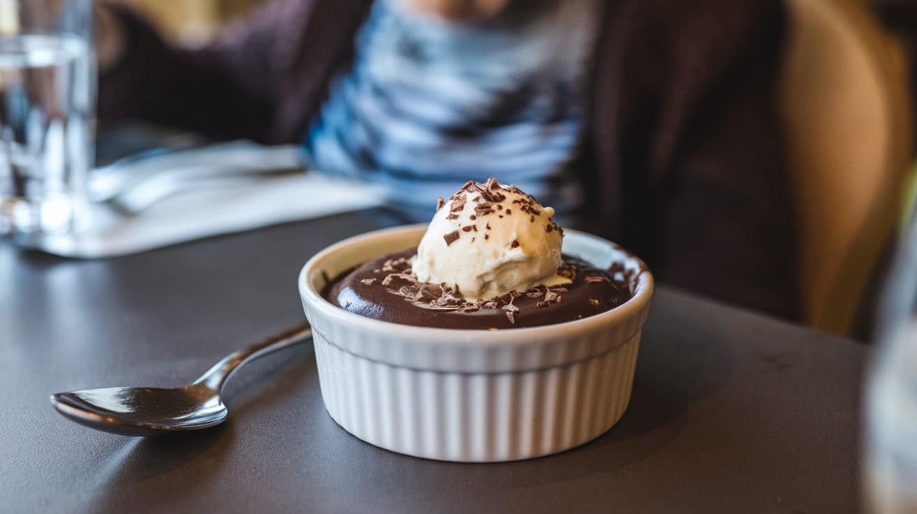 Chocolate pudding with ice cream
