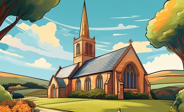 Digital illustration of a church