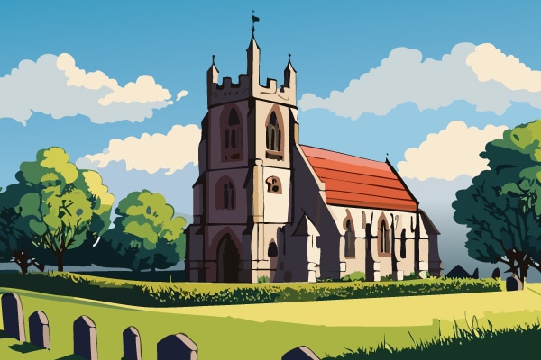 Digital illustration of a church