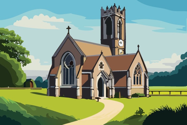 Digital illustration of a church