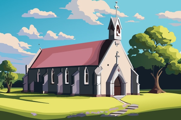 Digital illustration of a church