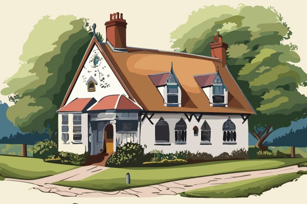 Digital illustration of a country pub