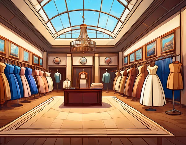 Digital illustration of the inside of Fashion Museum Bath