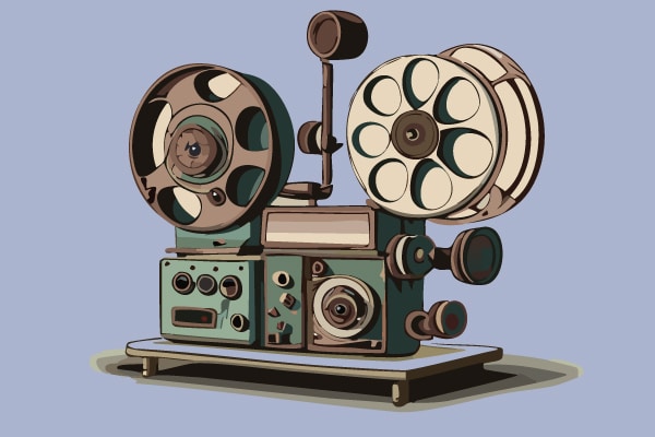 Digital illustration of a vintage film recorder