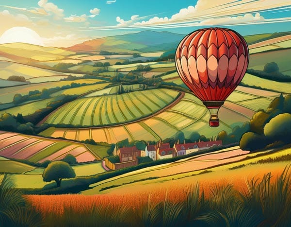 Digital illustration of a hot air balloon