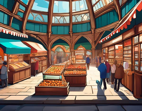 Digital illustration of a market