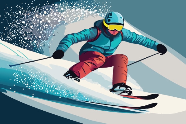 Digital illustration of a person skiing