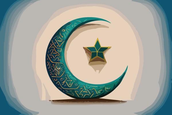 Digital illustration of the Islamic Crescent and Star