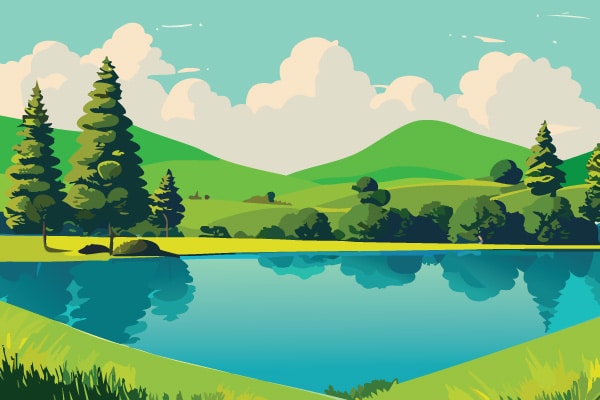 Digital illustration of a lake