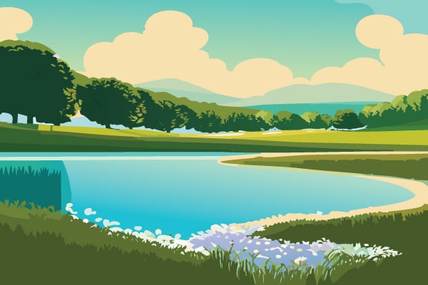 Digital illustration of a lake