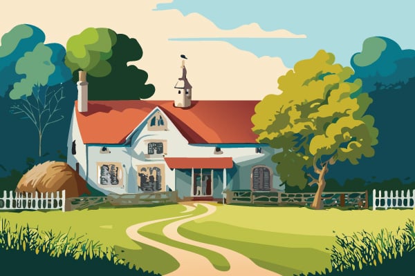 Digital illustration of a Victorian farm