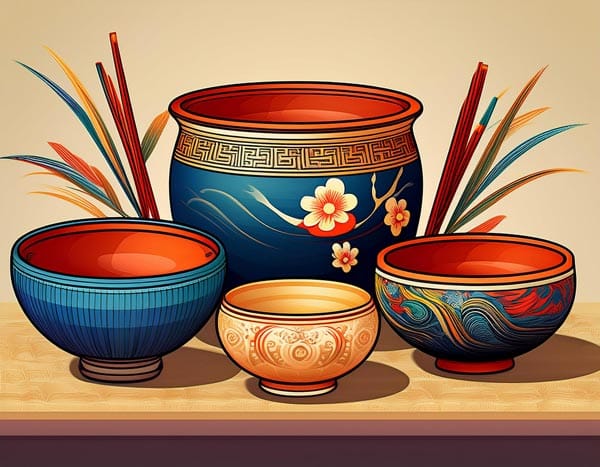 Digital illustration of Asian style bowls