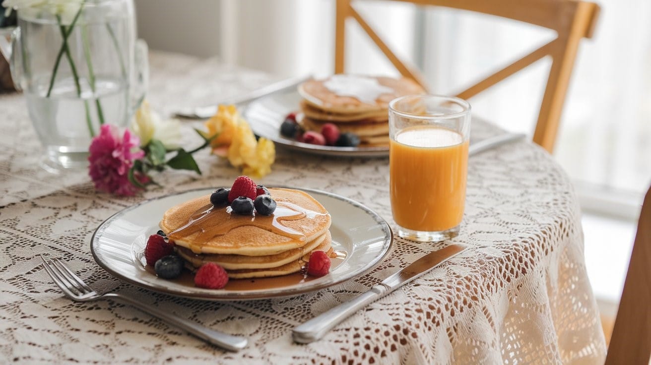 Pancakes with fruit & maple syrup