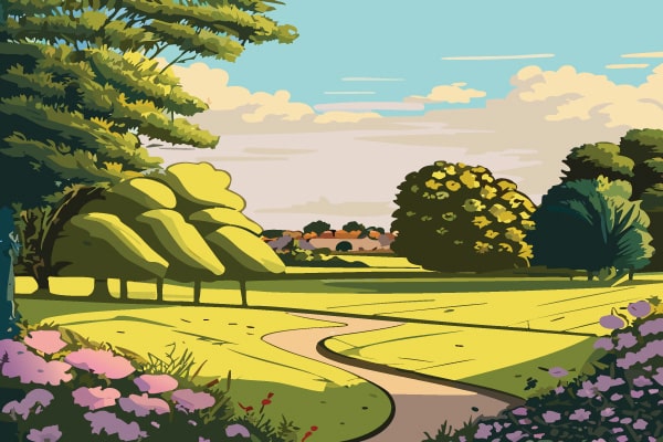 Digital illustration of a park