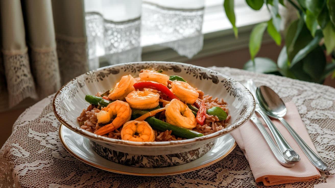 Prawn stir fry with brown rice