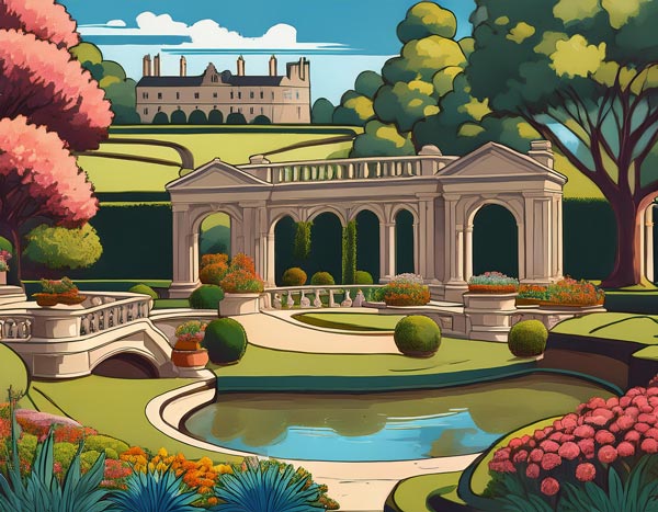Digital illustration of a park and garden