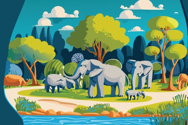 Digital illustration of a safari park