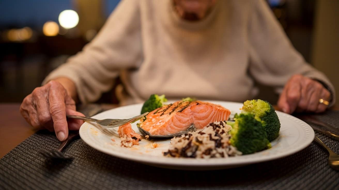 Salmon & steamed broccoli with rice