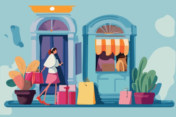 Digital illustration of a person shopping