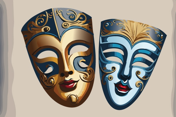 Digital illustration of theatre drama masks