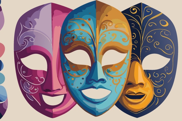 Digital illustration of theatre drama masks