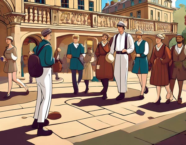 Digital illustration of people on a tour