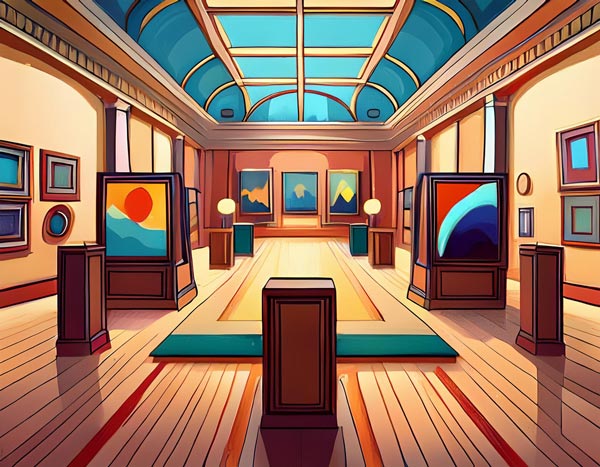 Digital illustration of the inside of the Victoria Art Gallery