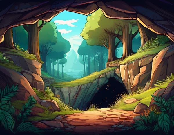 Digital illustration of a cave