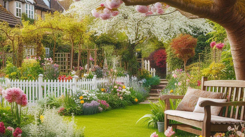 A beautiful garden in Spring with lots of flowers.