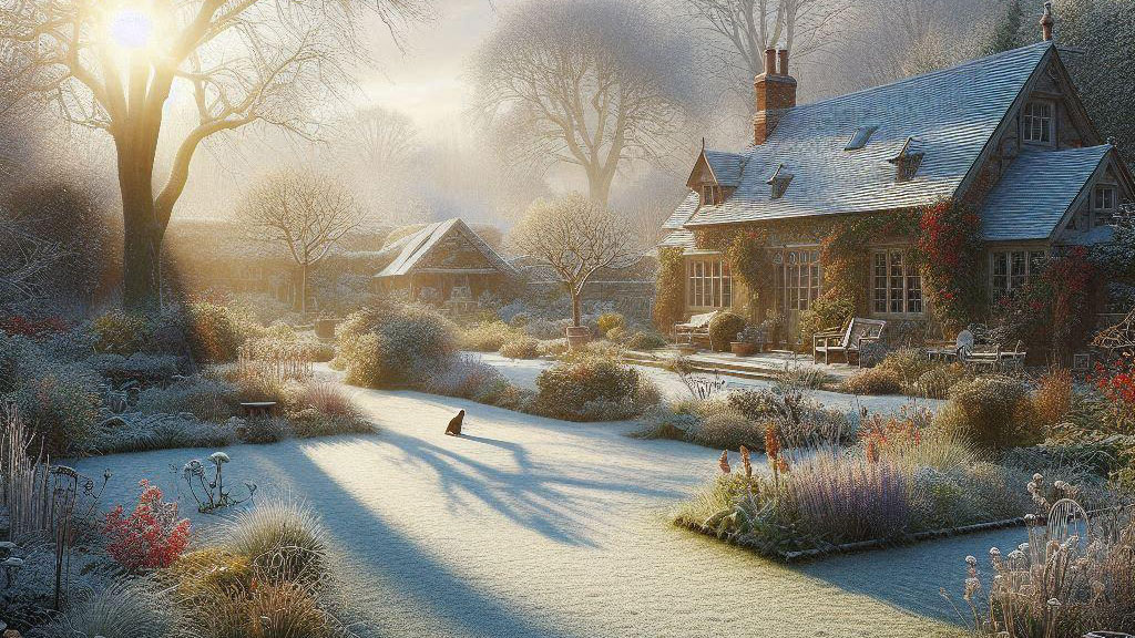 A frosty garden in winter.